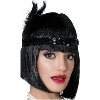 Afbeelding van Charleston Flapper Hoofdband met veer en glitters zwart Dames jaren 20/Twenties thema Verkleedhaardecoratie