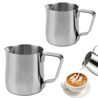 Afbeelding van 2 stuks melkkannen van roestvrij staal, voor het opschuimen kan, melkkan, latte art pitcher, melkschuim cappuccino en (200 ml/350 ml)