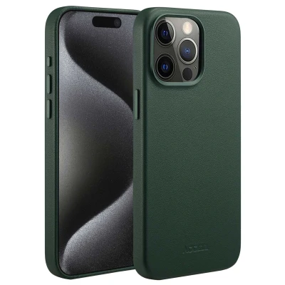Afbeelding van Apple iPhone 15 Pro Max MagSafe Hoesje Echt leder Accezz Backcover Donkergroen Telefoonhoesje