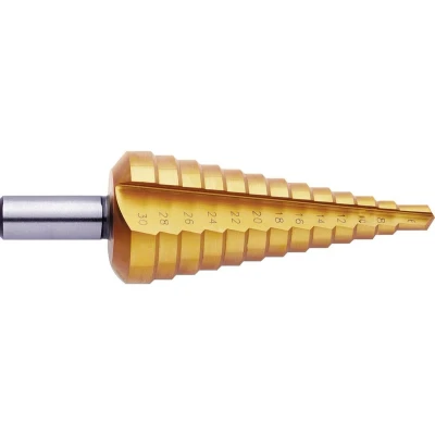 Afbeelding van Exact 5343 HSS Getrapte boor 4 12 mm TiN Gezamenlijke lengte 80 3 vlakken schacht 1 stuk(s)