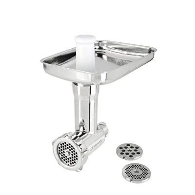 Afbeelding van grossag Roestvrij stalen vleesmolen opzetstuk compatibel met Kenwood keukenmachine vaatwasmachinebestendig voorzetset hakvleeshakmolen incl. 3x geperforeerde plaat stopper accessoires 1385