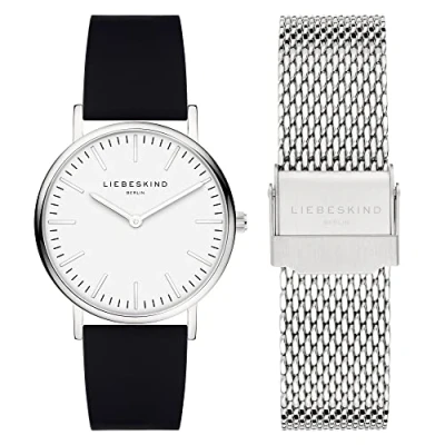 Afbeelding van Liebeskind Dames analoog kwarts horloge met leer, roestvrij stalen armband LS 0958 MQB, zwart, zilver