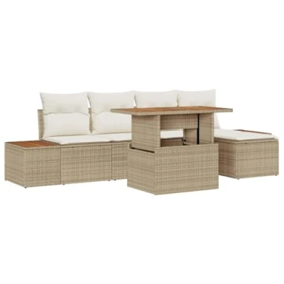 Afbeelding van vidaXL 6 delig Tuinbankenset met kussens poly rattan beige