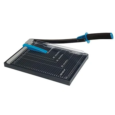 Afbeelding van Genie GM A4 Papierhefboomsnijmachine (geschikt voor formaten tot DIN A4, 12 vellen, materialen zoals papier, foto&#039;s, knutselkarton enz., hoogwaardig metalen werkblad) zwart/blauw