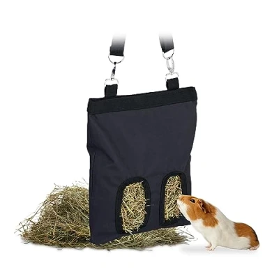 Afbeelding van Relaxdays konijnen hooiruif hooizak cavia hooitas knaagdier voerruif voerdispenser zwart