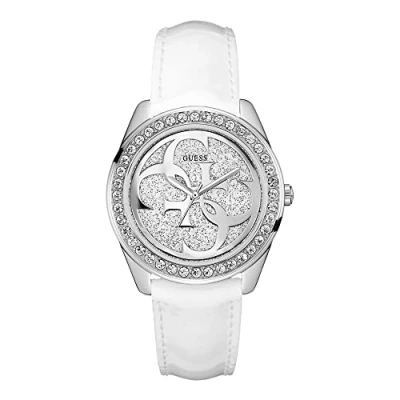 Afbeelding van Guess Analoog kwartshorloge voor dames met leren armband W0627L4, wit/zilver,