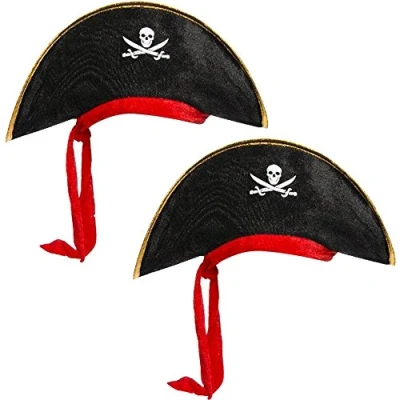 Afbeelding van COM FOUR® 2 piratenhoeden voor kinderen met geïntegreerde rode hoofddoek themafeesten of andere feesten