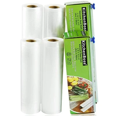 Afbeelding van KitchenBoss Vacuümzakken voor levensmiddelen met cutter box: 4 rollen 20/28x500 cm vacuümrollen BPA vrije vacuümfolie folielasapparaat Sous Vide zak