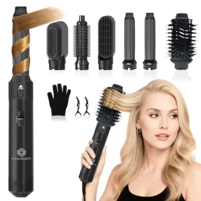 Afbeelding van Fleau Beauty Föhnborstel PRO Edition Multistyler Airstyler Hairwrap Krulborstel Haardroger Haarstyler 6 in 1 Set Zwart