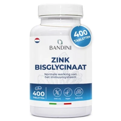 Afbeelding van Bandini® Zink Bisglycinaat 400 Tabletten (13 Maanden Bevoorrading), Veganistisch Supplement in Hoge Dosis, Zuiver voor Huid, Haar, Nagels, Gezichtsvermogen en Immuunsysteem, Hoog Opneembaar