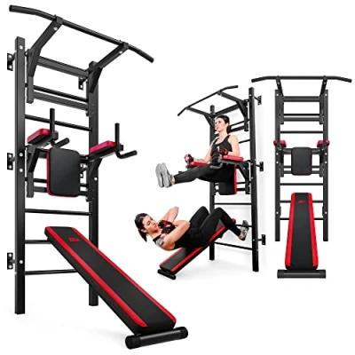 Afbeelding van Hop Sport wandrek turnwand HS 1008K met dipstation, optrekstang en zitbank buiktrainer dipstang