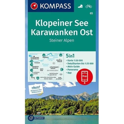 Afbeelding van KOMPASS WK65 Klopeiner See: 5in1 Wanderkarte mit Panorama, Aktiv Guide und Detailkarten inklusive Karte zur offline Verwendung in der App. Fahrradfahren.