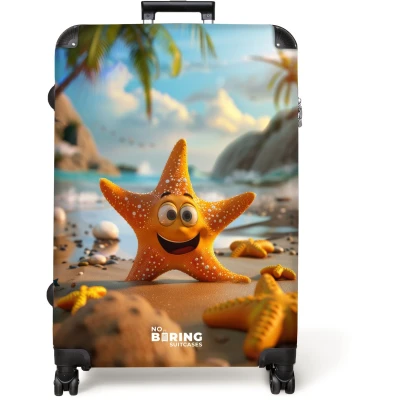 Afbeelding van NoBoringSuitcases.com® Koffer groot Reiskoffer lichtgewicht Zeester Strand Tropisch Rolkoffer met 4 wielen Grote trolley XL 98 liter bagage