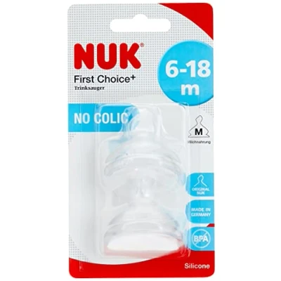 Afbeelding van NUK 10124014 First Choice+ Anti Colic drinkzuiger, siliconen, geschikt voor grenen vorm M melk (6 18 maanden)