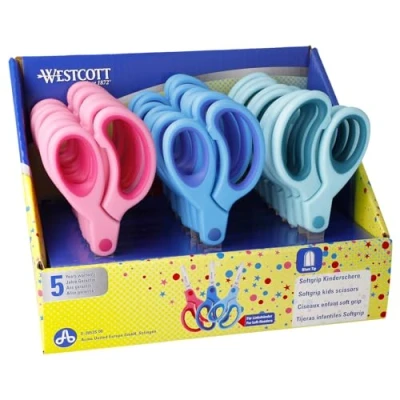 Afbeelding van Schaar Westcott Kids 13cm soft grip ronde punt assorti display 24 stuks