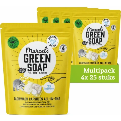 Afbeelding van 4x Marcel&#039;s Green Soap Vaatwascapsules Eco All In One 25 stuks
