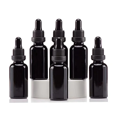 Afbeelding van Yizhao Zwart Glazen Druppelflesje 30ml, met Pipet Druppelaar, voor Essentiële olie, Aromatherapie, Cosmetica, Laboratorium, Apotheek, Reizen, Massage 6 Stuks