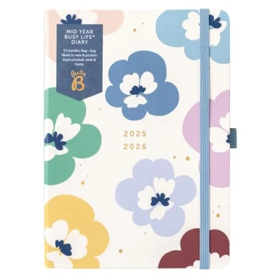 Afbeelding van Busy B Dagboek A5 Mid Year Academisch Life Weekly Journal 25 Aug 26 Bloemenprint Cover Levensplanner met dubbele schema&#039;s, jaarkalender, penlus, zakken en elastische
