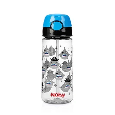 Afbeelding van Nuby Beker zacht rietje drukknop blauw 530 ml 3 jr+ 1 stuks