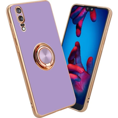 Afbeelding van Cadorabo Hoesje geschikt voor Huawei P20 in Glossy Licht Paars Goud Beschermhoes Camerabescherming magnetische