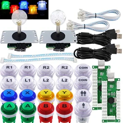 Afbeelding van SJ@JX Arcade 2 Player Game Controller Stick DIY Kit LED Buttons with Logo MX Microswitch 8 Way Joystick USB Encoder Cable for PC MAME Raspberry Pi Color Mix