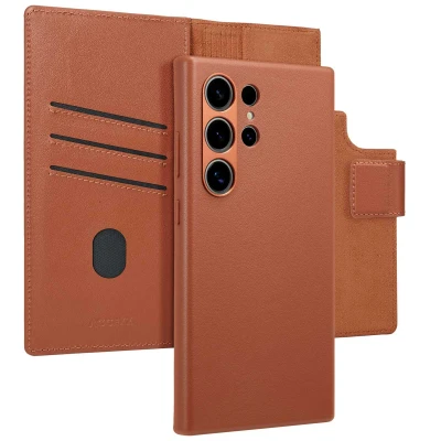 Afbeelding van Samsung Galaxy S24 Ultra MagSafe Hoesje Echt leder Accezz 2 in 1 Case/Bookcase Bruin Telefoonhoesje