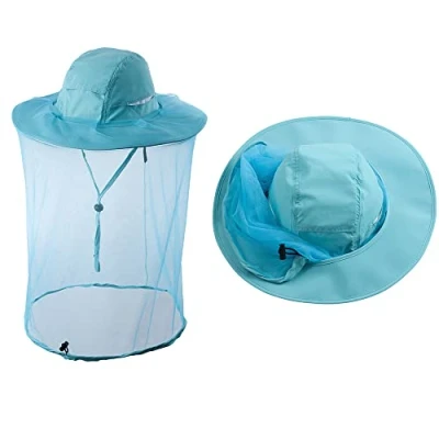 Afbeelding van HunterBee Klamboe Hoed Bug Insect Hoeden Met Netting Imker Bijenteelt Bijen Sluier Safari Wandelen Tuinieren Mesh Cap Hood, Aqua Groen