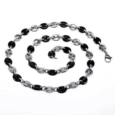 Afbeelding van 60cm x 9mm Koffieboon Ketting Unisex Stalen Zilverkleur/Zwart PVD Schakelketting