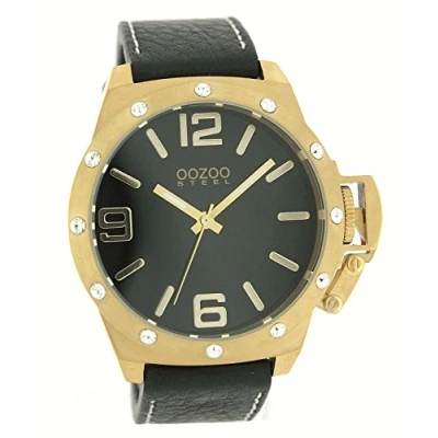 Afbeelding van OOZOO Timepieces Goudkleurige horloge met zwarte leren band OS130