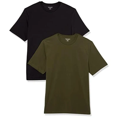 Afbeelding van Amazon Essentials Heren Regular Fit T shirt met korte mouwen en ronde hals, 2 stuks, zwart/olijf, X Large