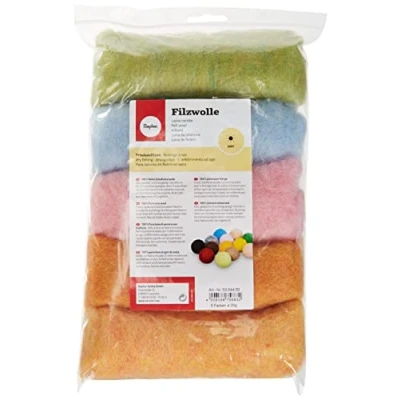 Afbeelding van RAYHER 5364400 zuivere scheerwol, gemêleerd, vlies, 5 kleuren 20 g, zomermix pasteltinten