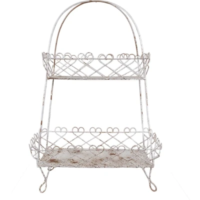 Afbeelding van Clayre &amp; Eef Etagère 2 laags 47x24x66 cm Wit Bruin IJzer