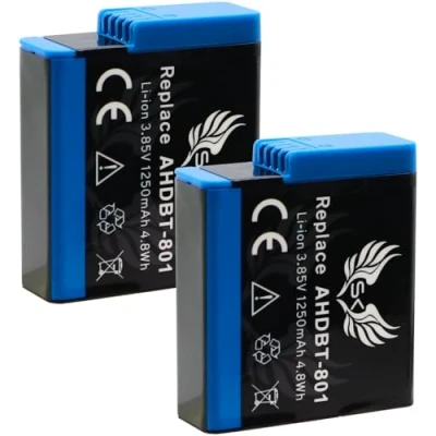 Afbeelding van 2 x SK accu vervanging voor GoPro 1250mAh Hero 8 7 6 5 Black 2018 // AHDBT 801 501 AABAT 001 Hero8 Hero7 Hero6 Hero5 Hero2018