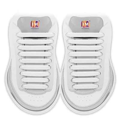 Afbeelding van INMAKER Geen strikveters voor kinderen en volwassenen, elastische veters sneakers, siliconen bandloze platte schoenveters hardloopschoenen, Wit, Small