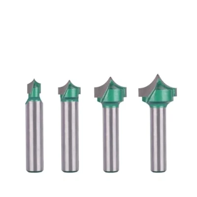 Afbeelding van V Groef sjabloon, 4 stks/set Groefpunt Snijden Roundover Router Bits, 8mm Schacht CNC Groeffrees 3D Graveren Houtbewerking Frees