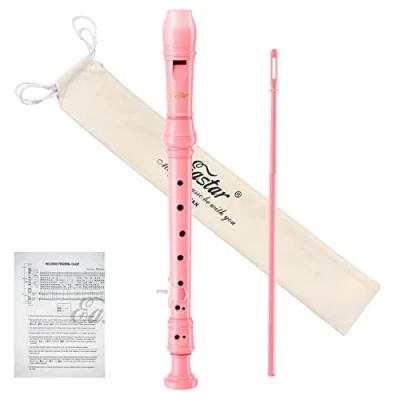 Afbeelding van Eastar Sopraan blokfluit instrument voor kinderen beginners, Duitse greep C sleutel recorder 3 delig met reinigingsset, duimsteun, katoenen tas, greeptafel, ERS 21GP, roze