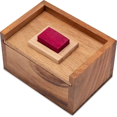Afbeelding van LOGOPLAY De rode steen 3D puzzel denkspel puzzelspel geduldspel logicaspel in houten kist