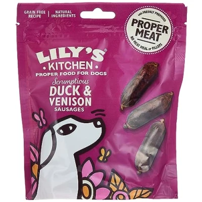 Afbeelding van 70 GR Lily&#039;s kitchen dog scrumptious duck and venison sausages