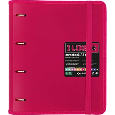 Afbeelding van Grafoplás 88100554 map met 4 ringen, gestanst, A4, fuchsia, reservefbladen, 6 tabbladen en transparante envelop, Like
