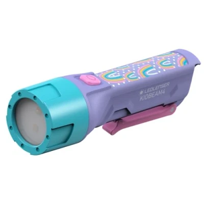 Afbeelding van Ledlenser KIDBEAM4 Zaklamp voor kinderen, paars, energiebesparende led batterij, 4 kleurmodi en knipperfunctie, kinderzaklamp jongens meisjes, geïntegreerde clip