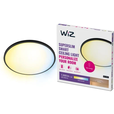 Afbeelding van WiZ Plafonniere SuperSlim Zwart Slimme LED Verlichting Warm tot Koelwit Licht Geintegreerd 16W Wi Fi