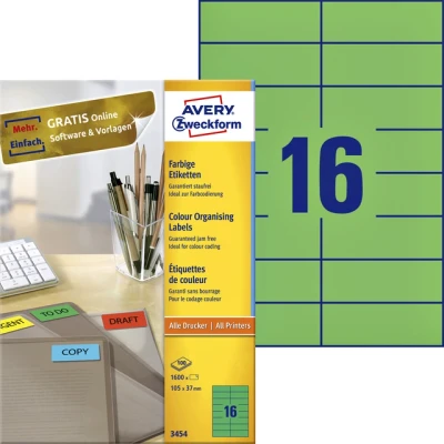 Afbeelding van Etiket Avery Zweckform 3454 105x37mm groen 1600stuks
