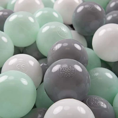Afbeelding van KiddyMoon 200 ∅ 7cm kinderballen speelballen voor ballenbad baby plastic ballen made in eu, wit/grijs/mint