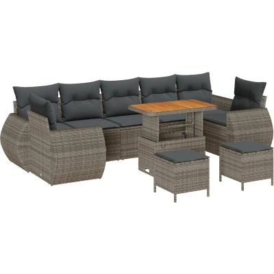 Afbeelding van vidaXL 10 delig Tuin Sofa Set met Kussens Grijs Poly Riet Acacia