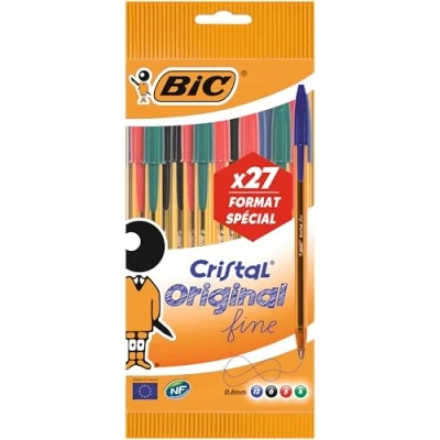 Afbeelding van BIC Cristal Original Dunne Balpennen Punt (0,8 mm) Verschillende Kleuren, Pak van 20+7 Stuks