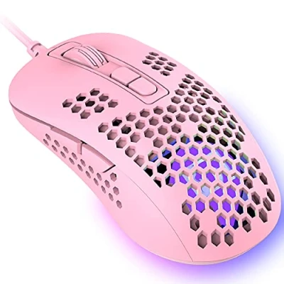 Afbeelding van Ultralichte bedrade gamingmuis, lichtgewicht honingraatschaal Ergonomisch ontwerp, 4 soorten RGB ademhaling verlichte muizen, instelbare DPI tot 2400, USB optische computermuizen voor pc (Roze)