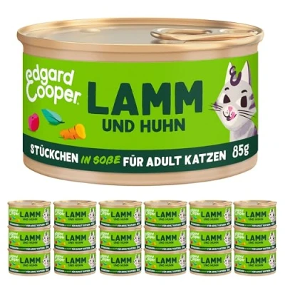 Afbeelding van Edgard &amp; Cooper Set van 18 stuks nat kattenvoer, graanvrij, 85 g (set 18), echt voedsel, voedzaam slachtafval, gezonde ingrediënten (lam/kip)