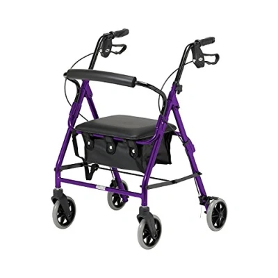 Afbeelding van Days Lichtgewicht opvouwbare vierwielige rollator Walker met gewatteerde stoel, afsluitbare remmen, ergonomische handgrepen en draagtas, beperkte mobiliteitshulp, paars, X Small, (in aanmerking voor btw verlichting in het Verenigd Koninkrijk)
