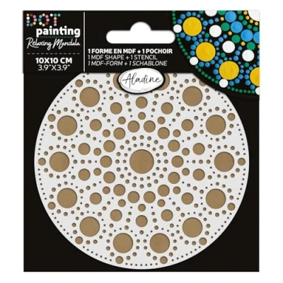 Afbeelding van Aladine mandala set 10 cm in Dot Painting Mandala&#039;s doos met sjabloon en houten standaard 85500