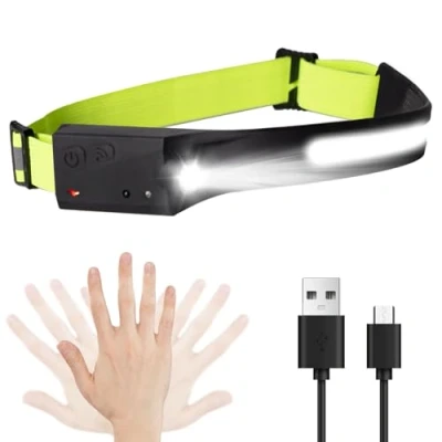 Afbeelding van LQWELL® Led hoofdlamp, oplaadbaar, COB brede straal en spotlight, USB 5 modi, waterdicht, met bewegingssensor reflecterende hoofdband voor joggen, fietsen, kamperen